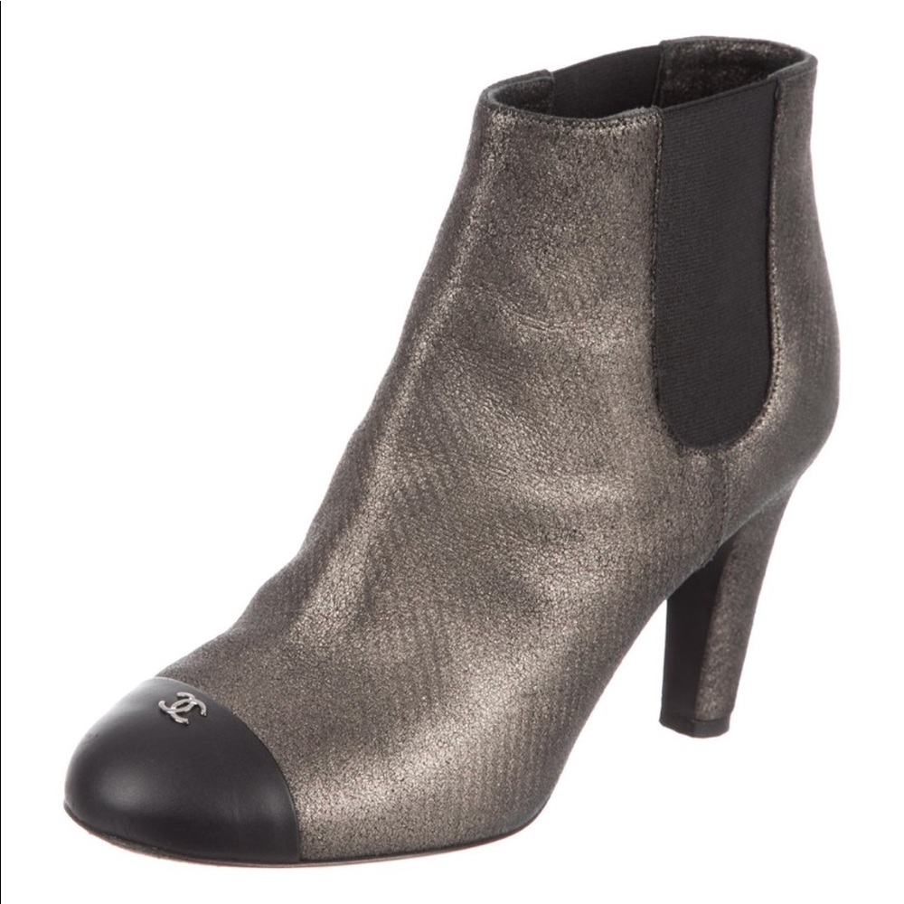 Chanel Metallic Cap Toe Ankle Boots